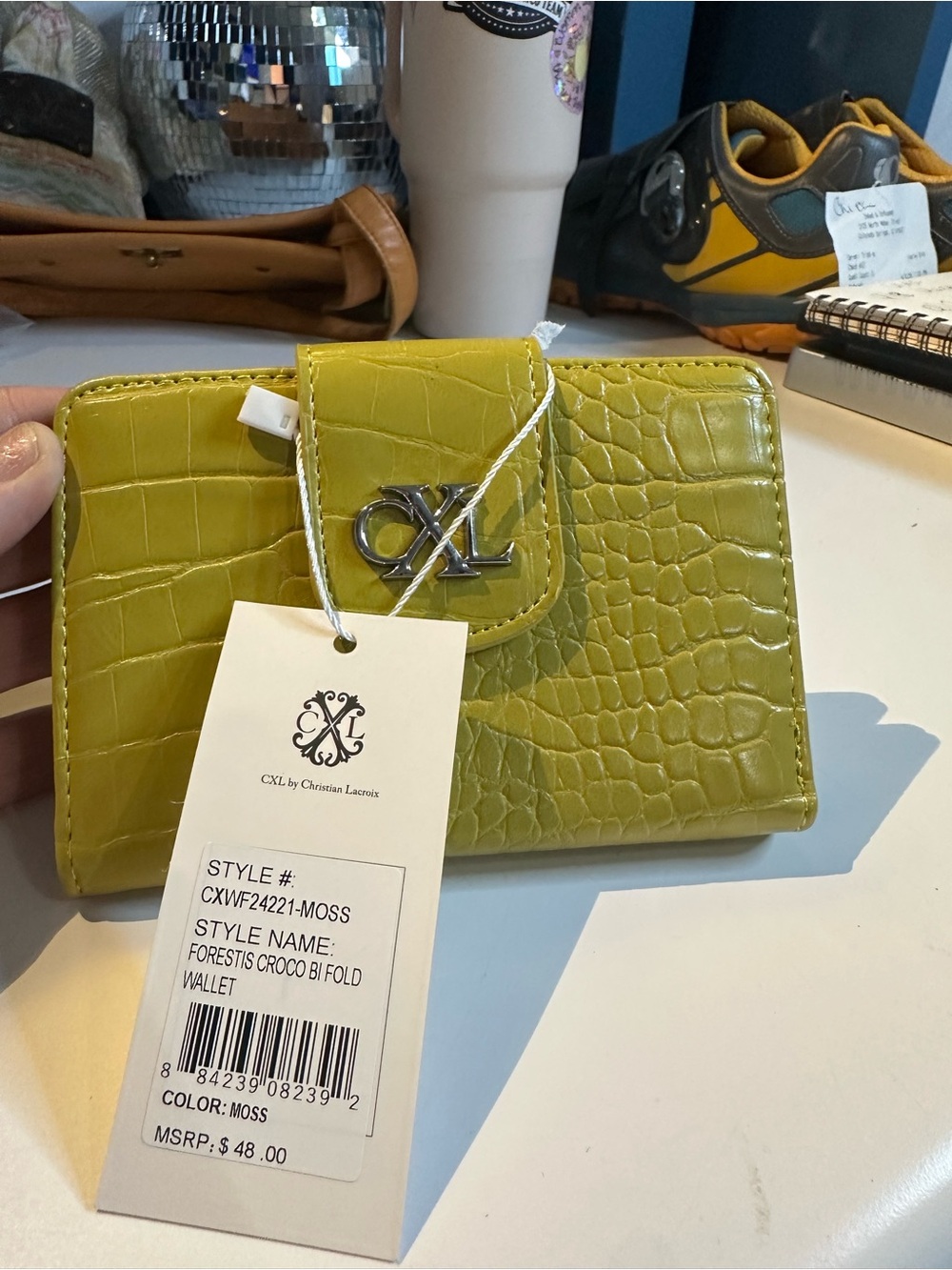 Christian Lacroix Moss Green Croc-Embossed Bifold Wallet